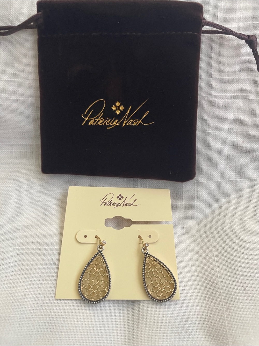 Patricia Nash Gold Teardrop Honeycomb Drop Earrings With Dust Bag NWT